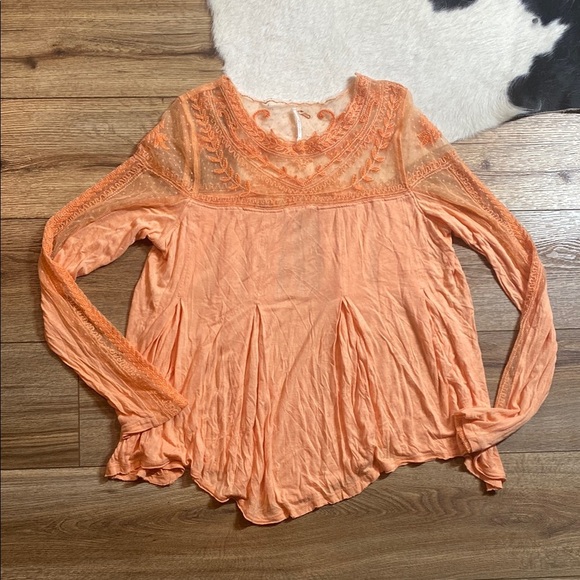 Free People Copper and Mixed Media Long Sleeve Tee. - Picture 3 of 13